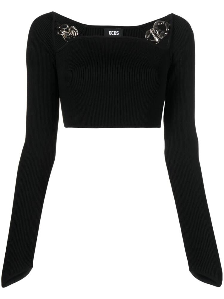 GCDS ribbed square-neck cropped top - Black Cover