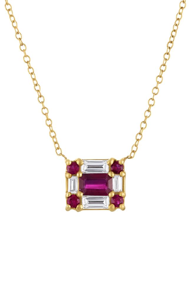 Mindi Mond Ruby & Diamond Cube Pendant Necklace in Yellow Gold/Diamond/Ruby Cover