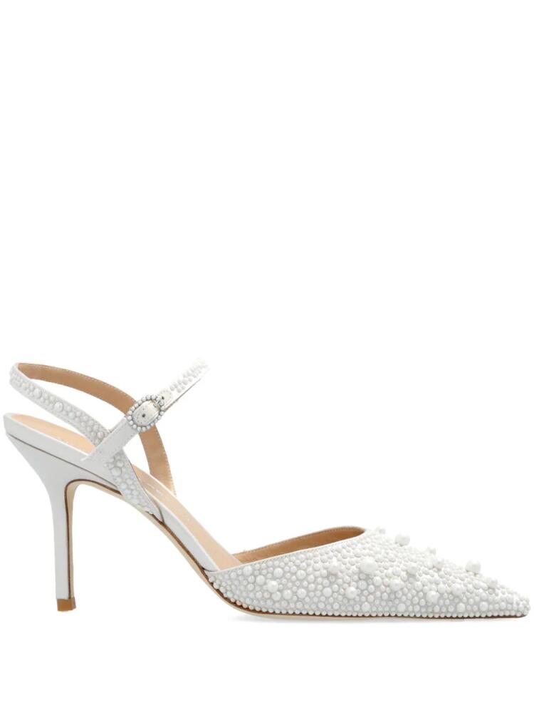 Stuart Weitzman pearl-embellished ankle-strap pumps - White Cover