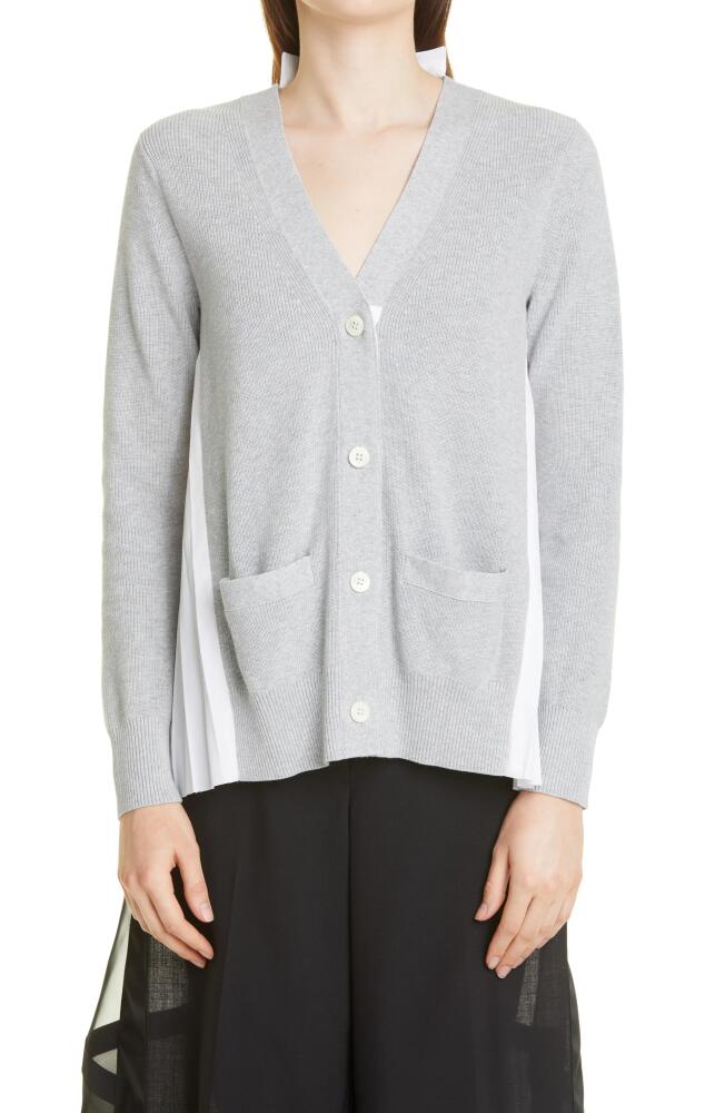 Sacai Pleated Back Cotton Cardigan in Light Grey/White Cover