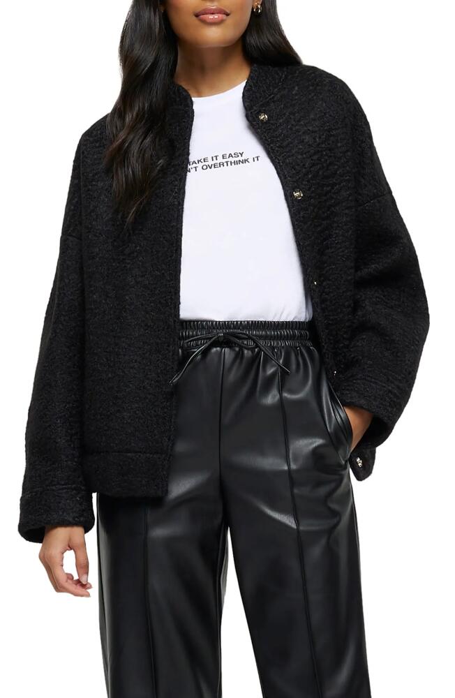 River Island Oversize Textured Bomber Jacket in Black Cover