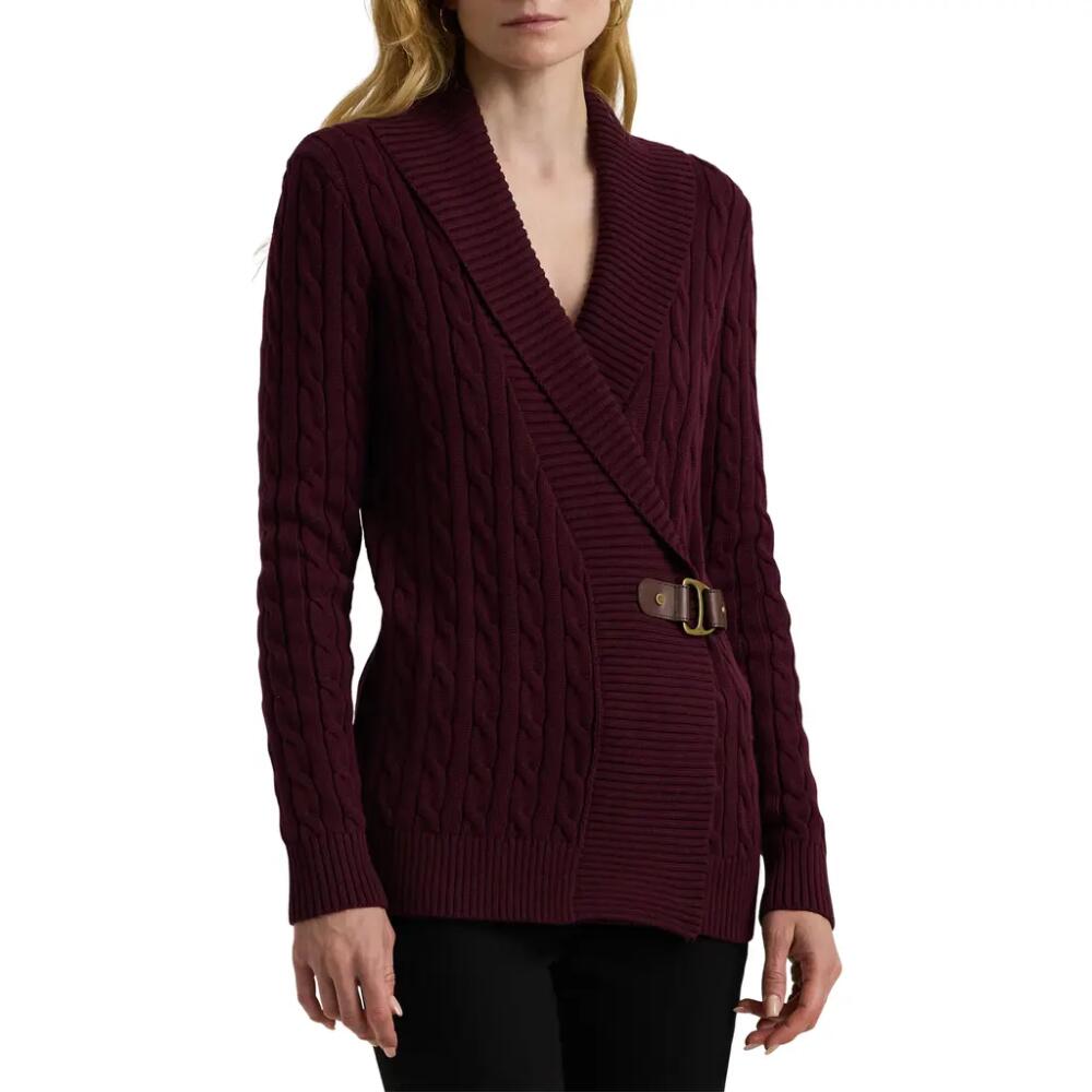 Lauren Ralph Lauren Cable Stitch Cotton Wrap Cardigan in Pinot Noir Cover