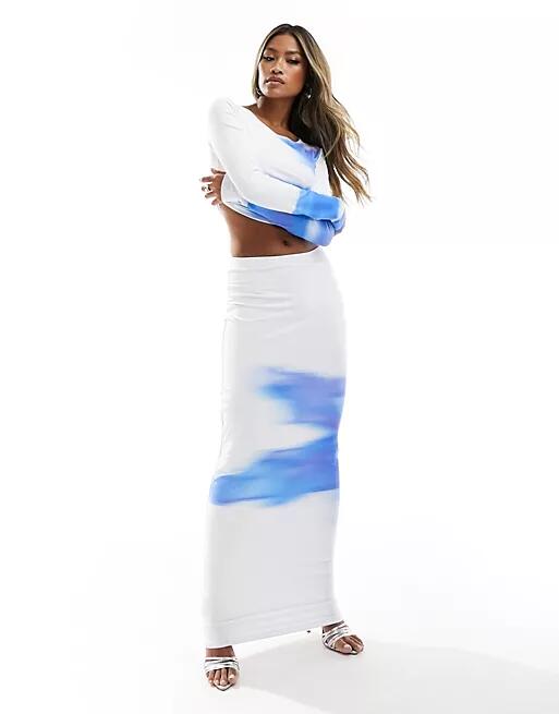 Simmi placement print maxi skirt in white and blue - part of a set-Multi Cover