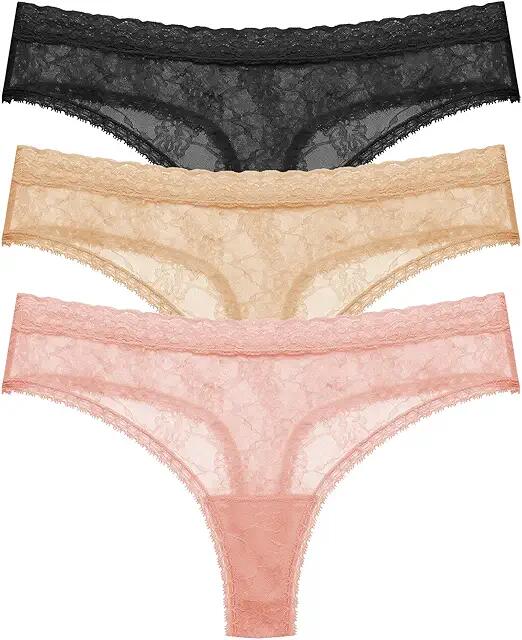 Natori Blisss Allure Lace Thong 3-Pack (Black/Cafe/Rose Beige) Women's Underwear Cover