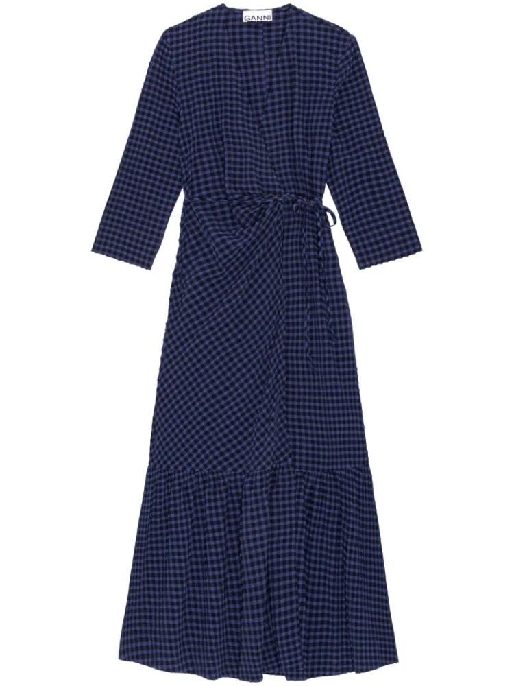 GANNI gingham-check pattern wrap midi dress - Blue Cover