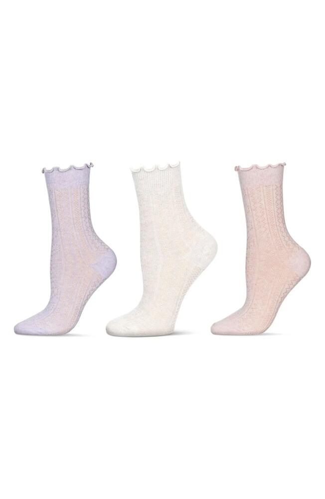 MeMoi Pointelle Assorted 3-Pack Crew Socks in White-Pink-Gray Cover