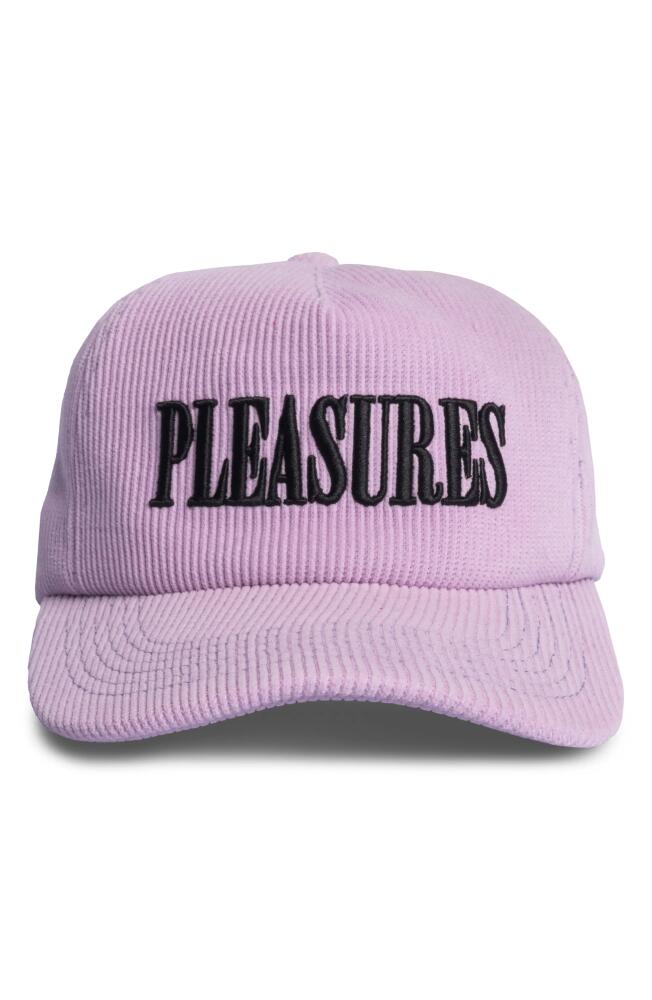 PLEASURES Onyx Corduroy Snapback Baseball Cap in Lavender Cover