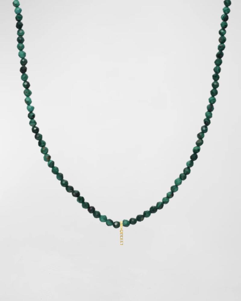 Zoe Lev Jewelry Malachite Beaded Mini Diamond Spaced Initial Necklace Cover