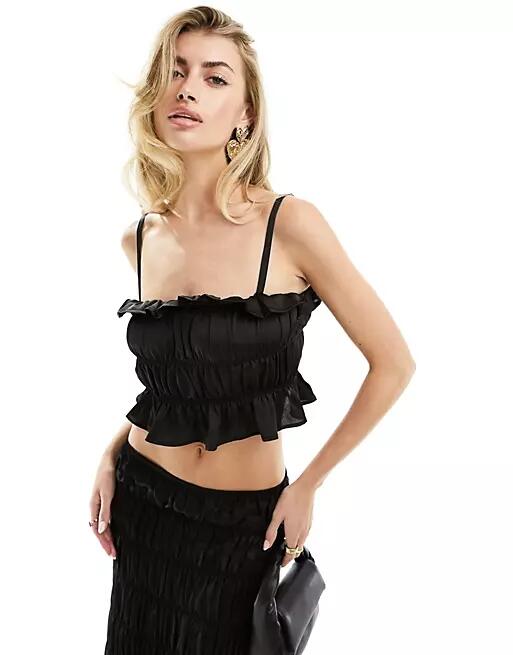 Simmi cami satin shirred crop top in black - part of a set Cover