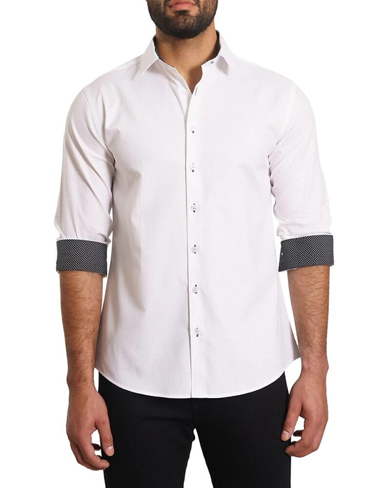 Jared Lang Men's Trim Fit Contrast Cuff Sport Shirt - White Cover