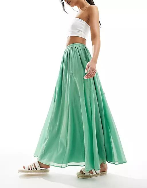 ASOS DESIGN maxi skirt with godet detail in green Cover