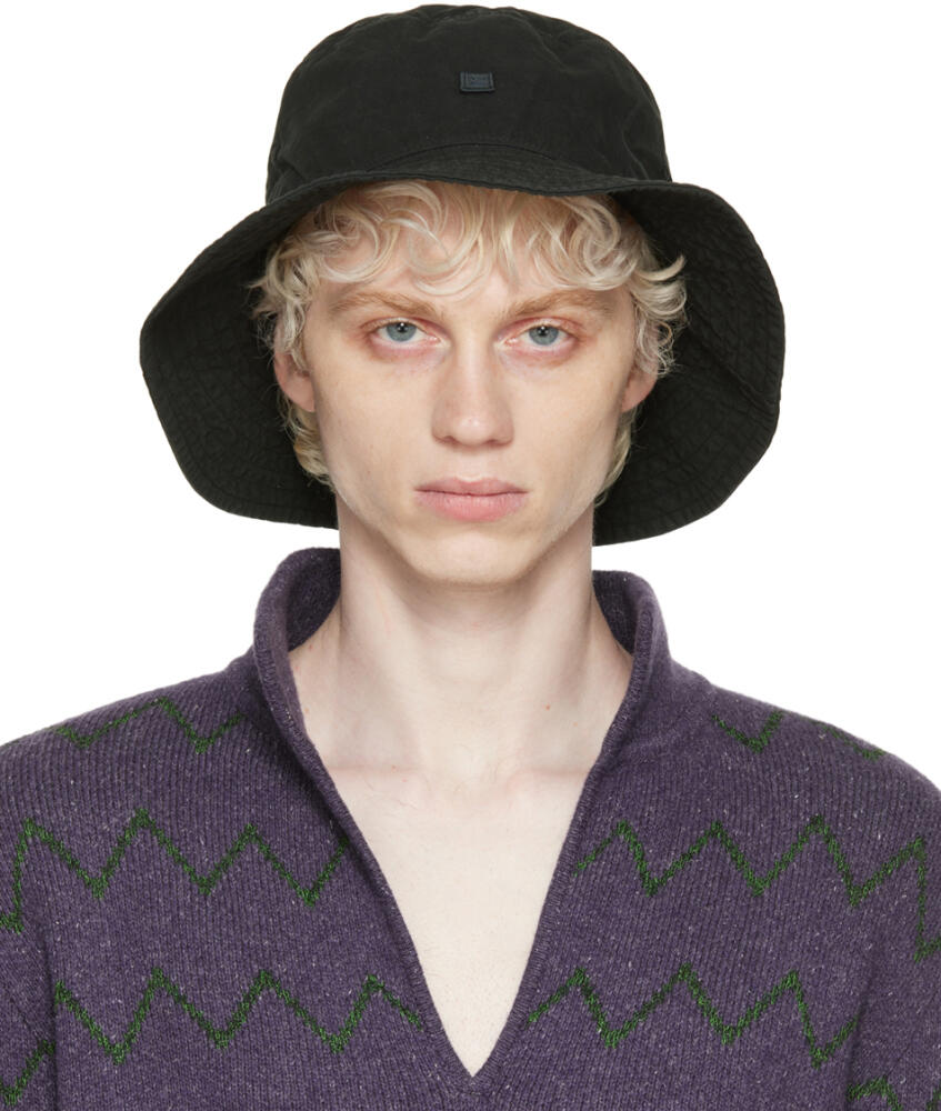 Acne Studios Black Embroidered Bucket Hat Cover