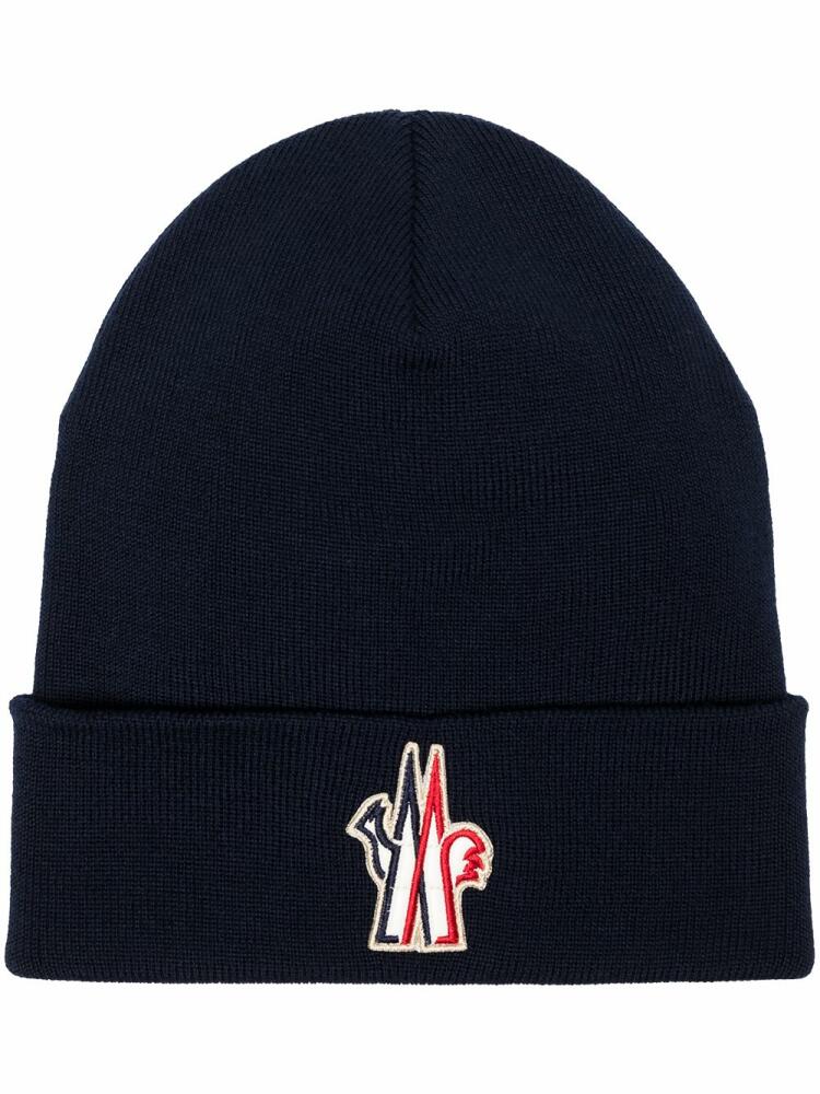 Moncler Grenoble logo patch knitted beanie - Blue Cover