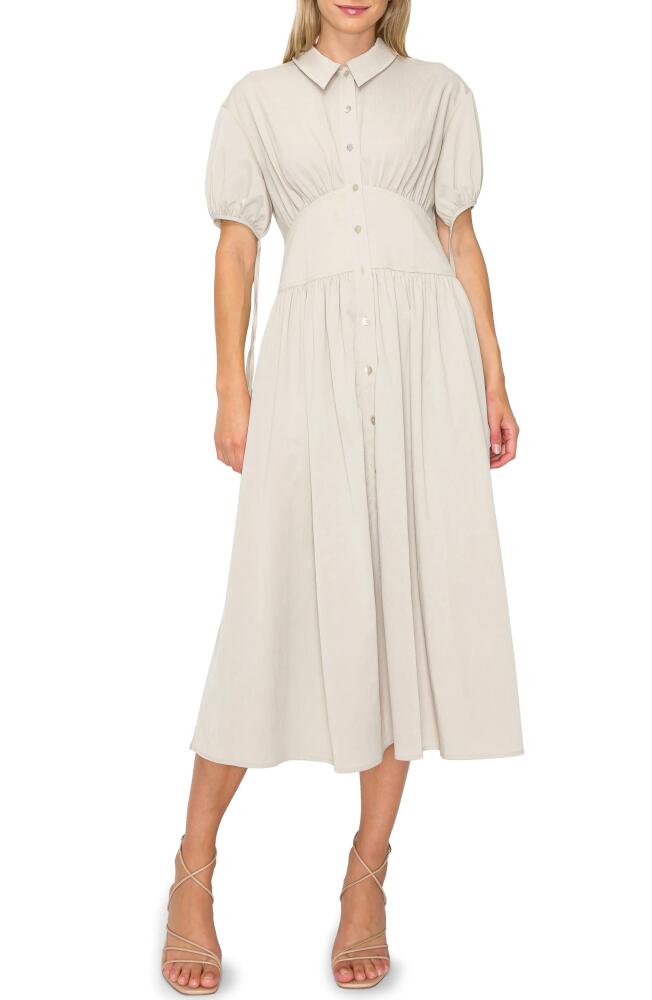 MELLODAY Tie Cuff Midi Shirtdress in Light Grey Cover