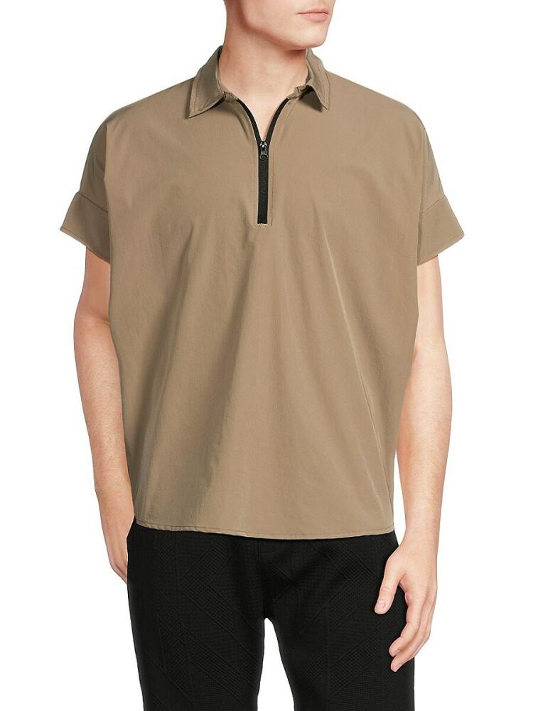 American Stitch Men's Zip Front Polo - Khaki Cover