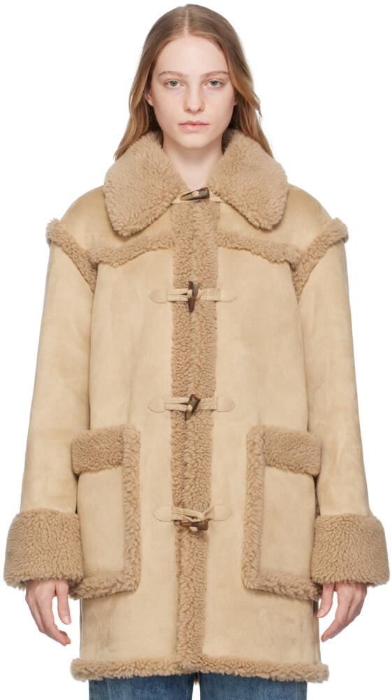 Moschino Jeans Beige Toggle Faux-Leather Coat Cover