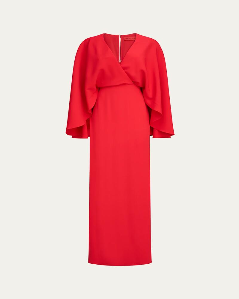 Halston Olaya Side-Slit Crepe Cape Gown Cover