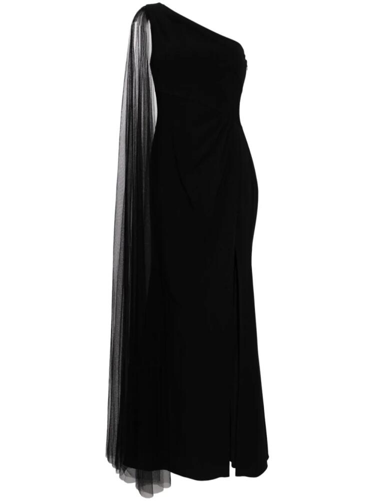 Marchesa Notte one-shoulder cape gown - Black Cover