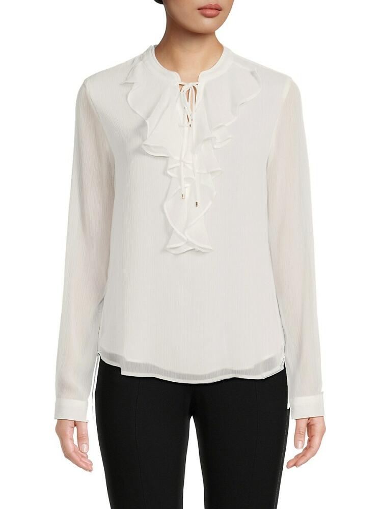 Tommy Hilfiger Women's Crinkle Ruffle Blouse - Ivory Cover