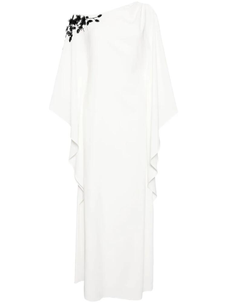 Marchesa Notte floral-embroidered draped dress - White Cover