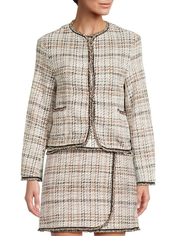 Max Studio Women's Frayed Tweed Short Blazer - Beige Cover