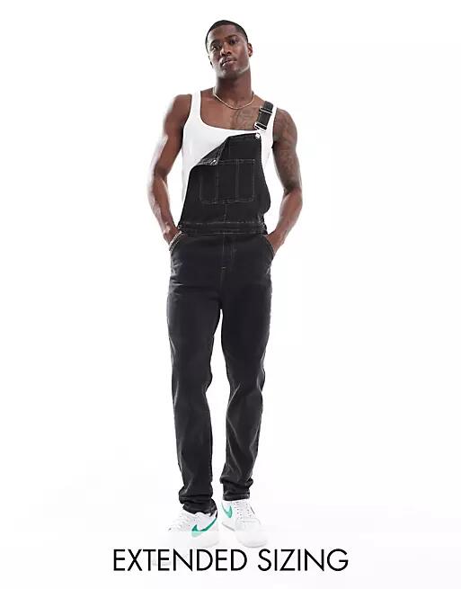 ASOS DESIGN skinny fit denim overalls in black Cover