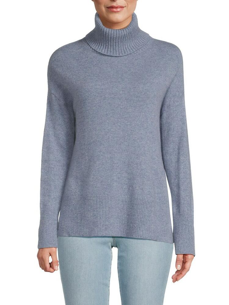 Saks Fifth Avenue Women's 100% Cashmere Dropped Shoulder Turtleneck Sweater - Denim Heat Cover