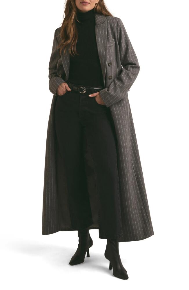 Favorite Daughter The Simon Pinstripe Double Breasted Longline Coat in Grey/White Pinstripe Cover