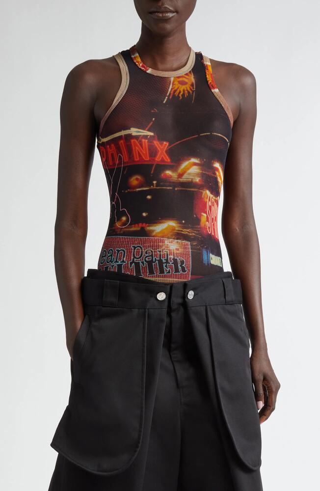 Jean Paul Gaultier Fashion Fiction Sleeveless Mesh Bodysuit in Black/Red/Orange/Blue Cover