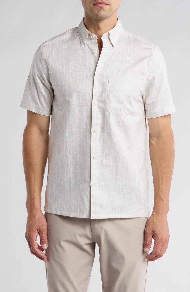 Ted Baker London Lytham Regular Fit Stripe Short Sleeve Cotton Button-Up Shirt in Stone Cover