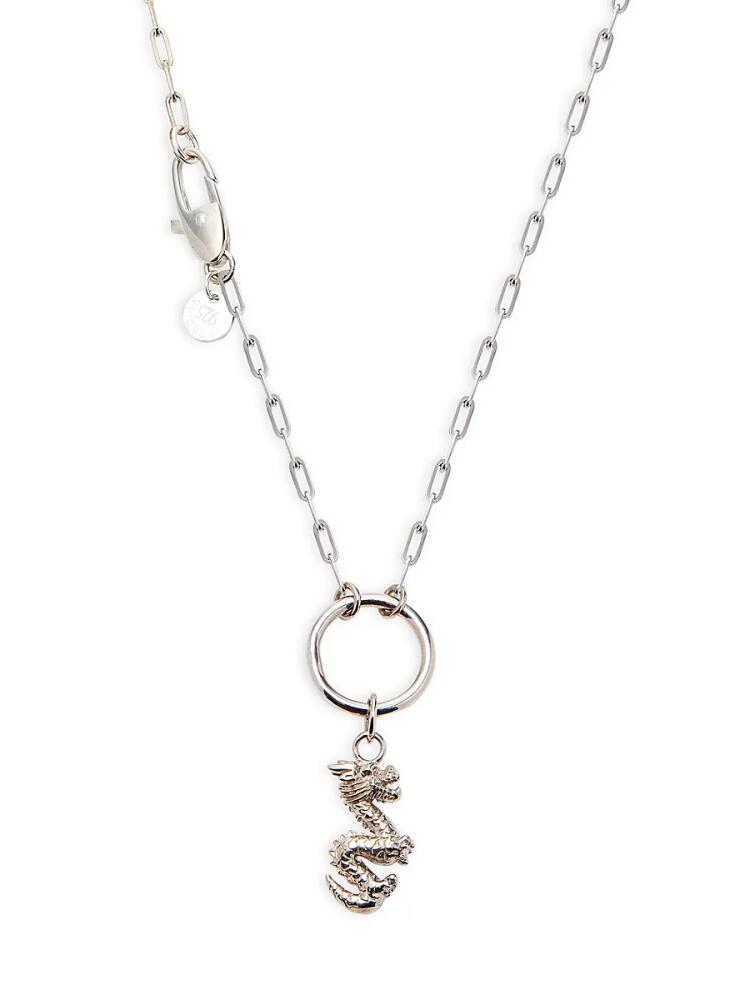 Tateossian Men's Rhodium Plated Sterling Silver Dragon Pendant Necklace Cover