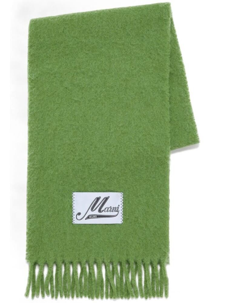 Marni logo-patch fringed scarf - Green Cover