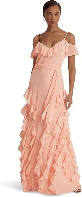 Lauren Ralph Lauren Crinkle Georgette Off-the-Shoulder Gown (Pale Pink) Women's Dress Cover