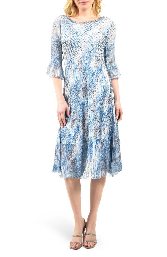 Komarov Bell Sleeve Charmeuse & Chiffon Cocktail Midi Dress in Static Cover