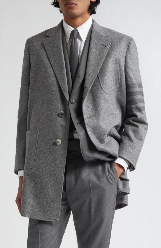 Thom Browne 4-Bar Patch Pocket Cashmere Felt Topcoat in Medium Grey Cover