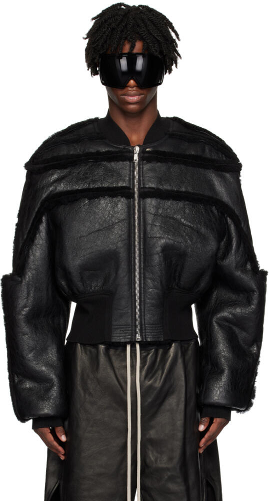 Rick Owens Black Girdered Shearling Bomber Jacket Cover