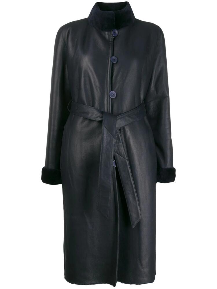 Liska shearling-trimmed belted coat - Blue Cover