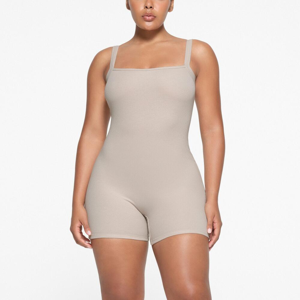 SKIMS Low Back Onesie (Bodysuit) | Light Neutral | Medium | Cotton Rib Cover