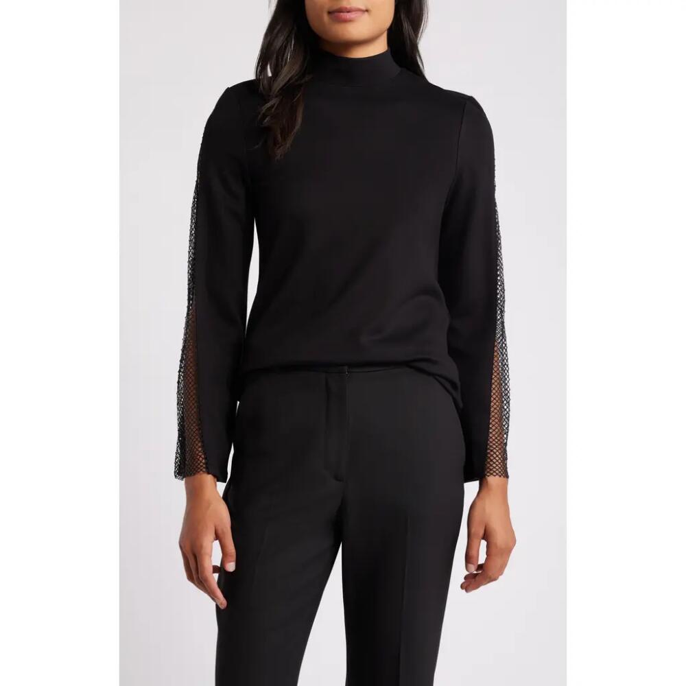 Anne Klein Serenity Mesh Sleeve Mock Neck Shirt in Anne Black Cover