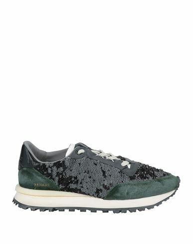 Hidnander Woman Sneakers Military green Leather, Textile fibers Cover