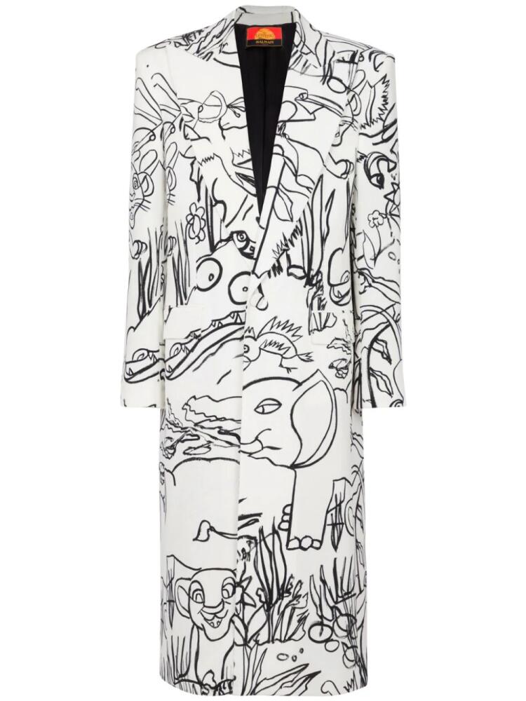 Balmain x Disney graphic-print crepe coat - White Cover