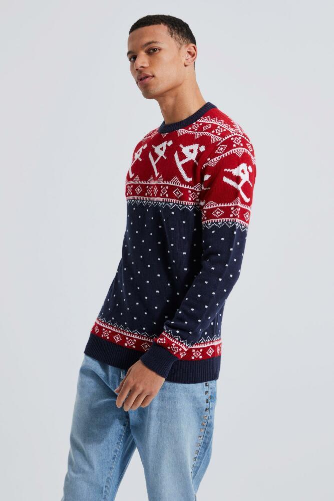 boohoo Mens Tall Skiing Fairisle Christmas Sweater - Navy Cover