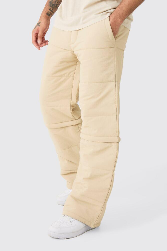 boohoo Mens Elasticated Waist Quilted Zip Off Wide Leg Pants - Cream Cover