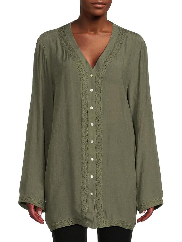 NANETTE nanette lepore Women's Lace Trim Tunic Shirt - Sage Cover