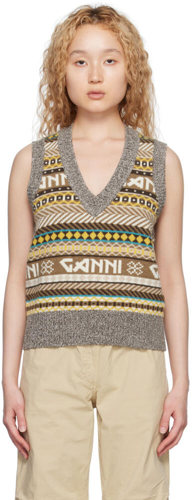 GANNI Khaki Jacquard Vest Cover