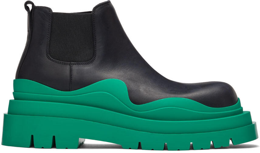 Bottega Veneta Black & Green Tire Chelsea Boots Cover