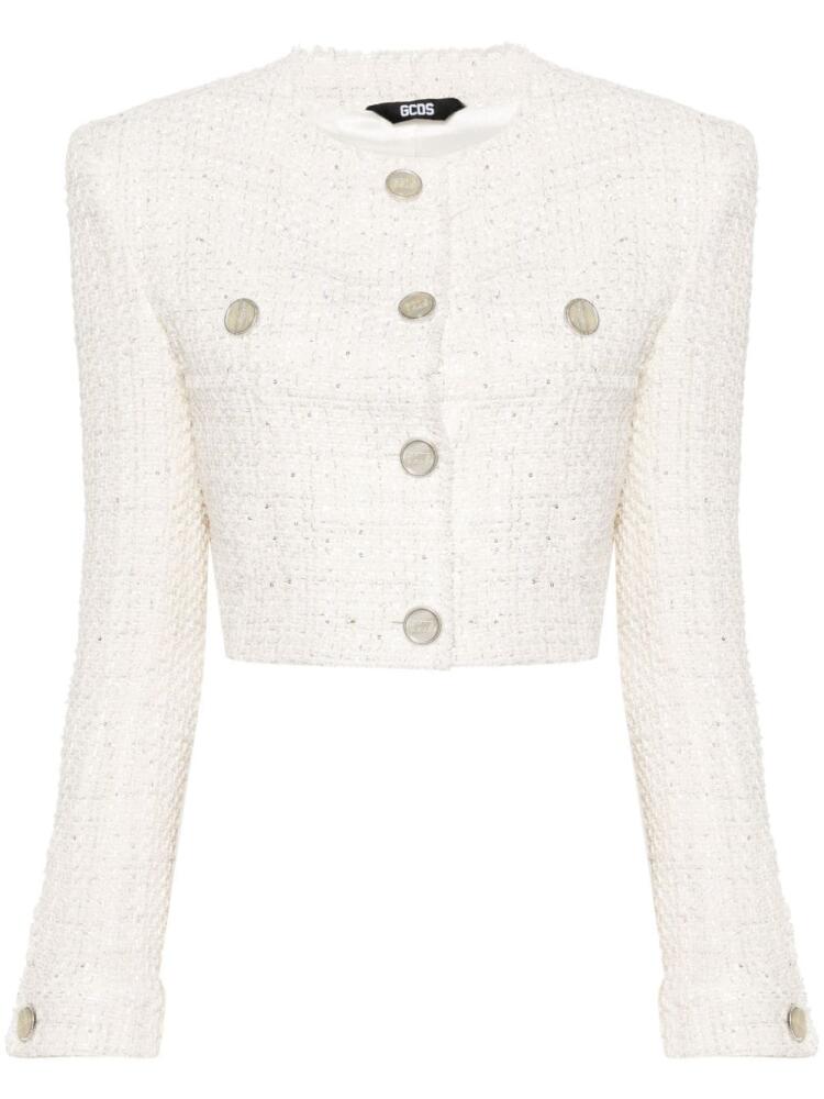 GCDS cropped tweed jacket - White Cover