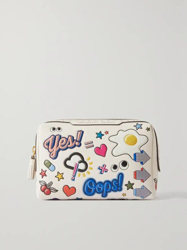 Anya Hindmarch - All Over Stickers Important Things Embossed Textured-leather Pouch - Ivory Cover