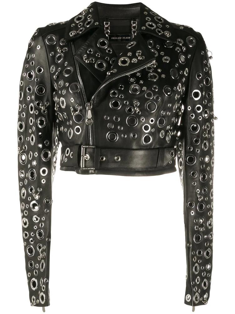 Philipp Plein eyelet embellished leather jacket - Black Cover