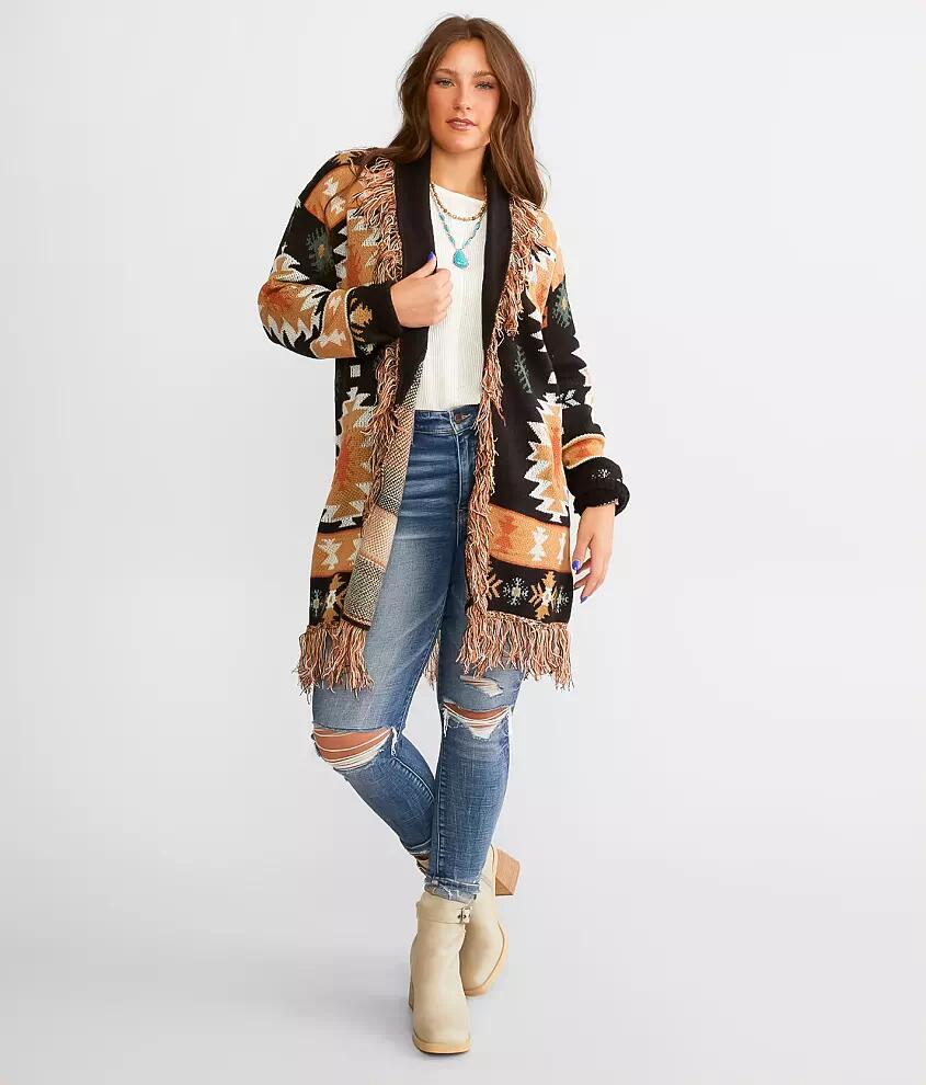 BKE Southwestern Fringe Cardigan Sweater Cover